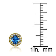 Yellow Gold Flashed Sterling Silver Created London Blue Topaz and CZ Accents Round Halo Stud Earrings