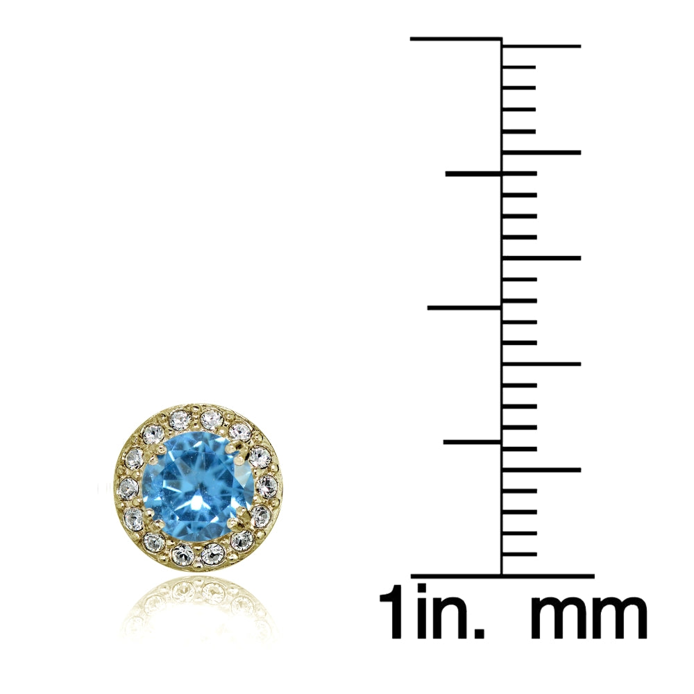 Yellow Gold Flashed Sterling Silver Created Blue Topaz and CZ Accents Round Halo Stud Earrings-3