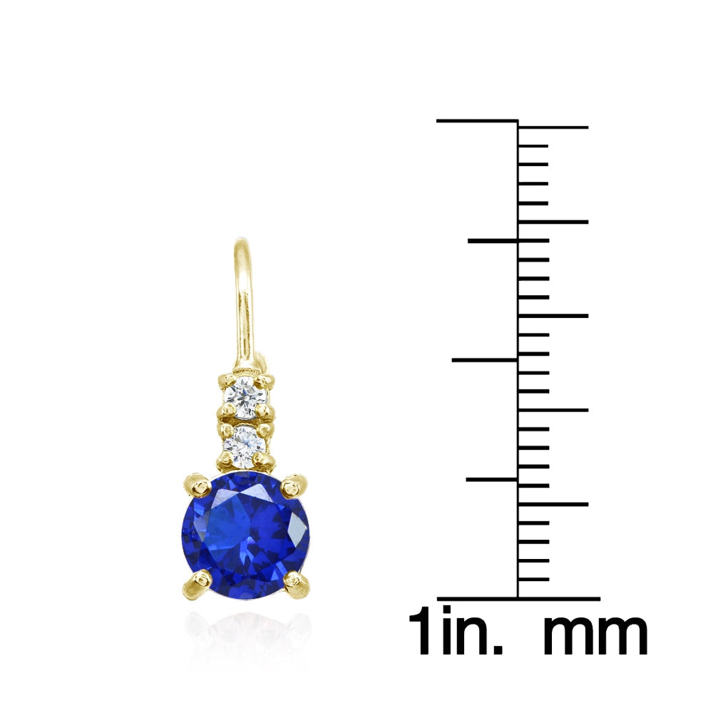 Yellow Gold Flashed Sterling Silver Created Blue Sapphire 6mm Round and CZ Accents Leverback Earrings-3