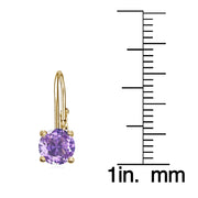 Yellow Gold Flashed Sterling Silver Created Amethyst 6mm Round Leverback Earrings