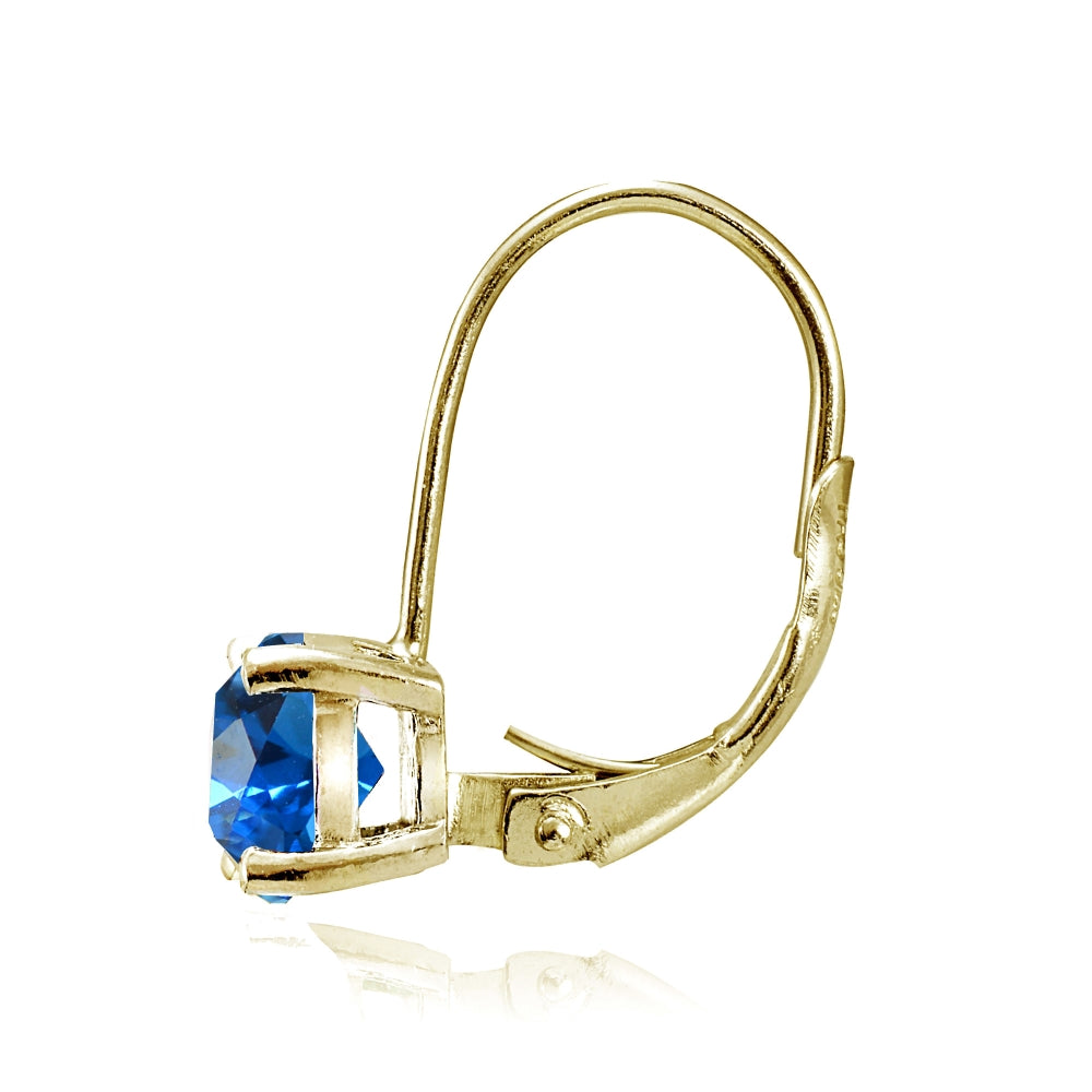 Yellow Gold Flashed Sterling Silver Created London Blue Topaz 6mm Round Leverback Earrings-2