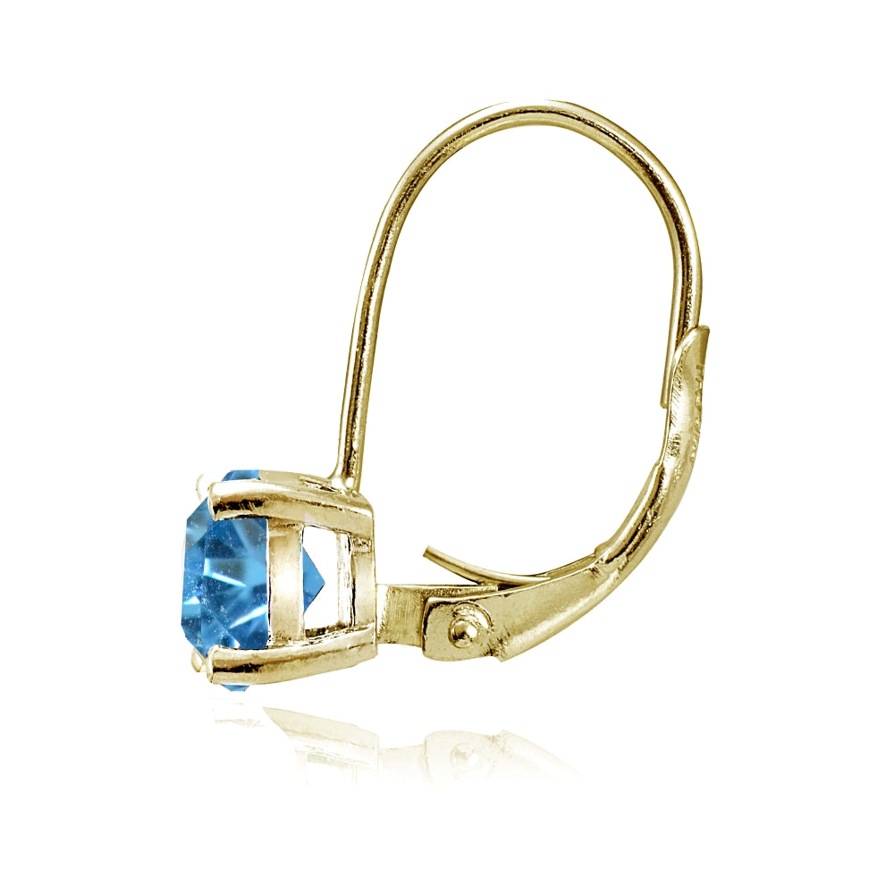Yellow Gold Flashed Sterling Silver Created Blue Topaz 6mm Round Leverback Earrings-2