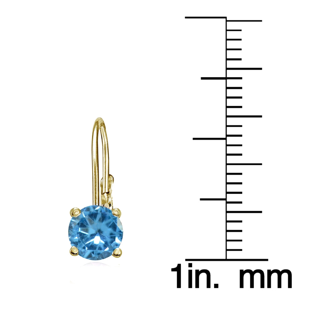 Yellow Gold Flashed Sterling Silver Created Blue Topaz 6mm Round Leverback Earrings-3