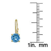Yellow Gold Flashed Sterling Silver Created Blue Topaz 6mm Round Leverback Earrings
