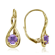 Yellow Gold Flashed Sterling Silver Created Amethyst 5mm Round Infinity Leverback Earrings