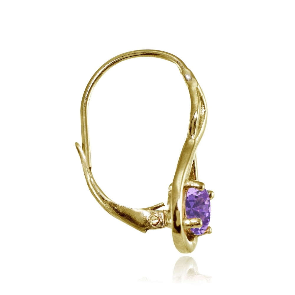Yellow Gold Flashed Sterling Silver Created Amethyst 5mm Round Infinity Leverback Earrings-2