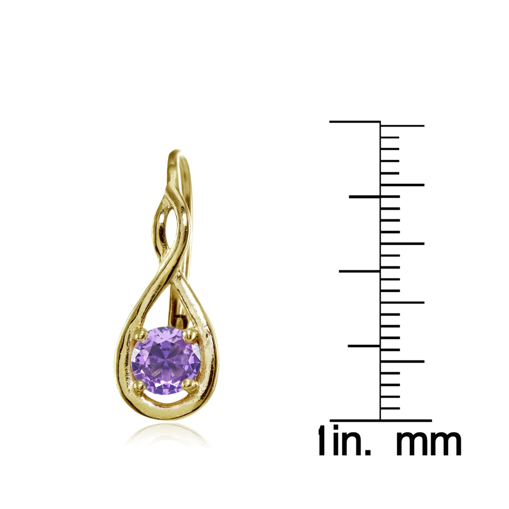 Yellow Gold Flashed Sterling Silver Created Amethyst 5mm Round Infinity Leverback Earrings-3