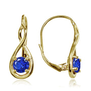 Yellow Gold Flashed Sterling Silver Created Blue Sapphire 5mm Round Infinity Leverback Earrings