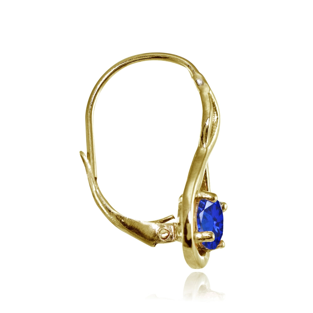 Yellow Gold Flashed Sterling Silver Created Blue Sapphire 5mm Round Infinity Leverback Earrings-2