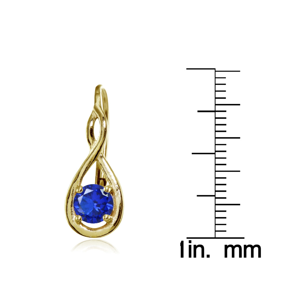 Yellow Gold Flashed Sterling Silver Created Blue Sapphire 5mm Round Infinity Leverback Earrings-3