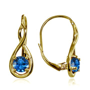 Yellow Gold Flashed Sterling Silver Created London Blue Topaz 5mm Round Infinity Leverback Earrings