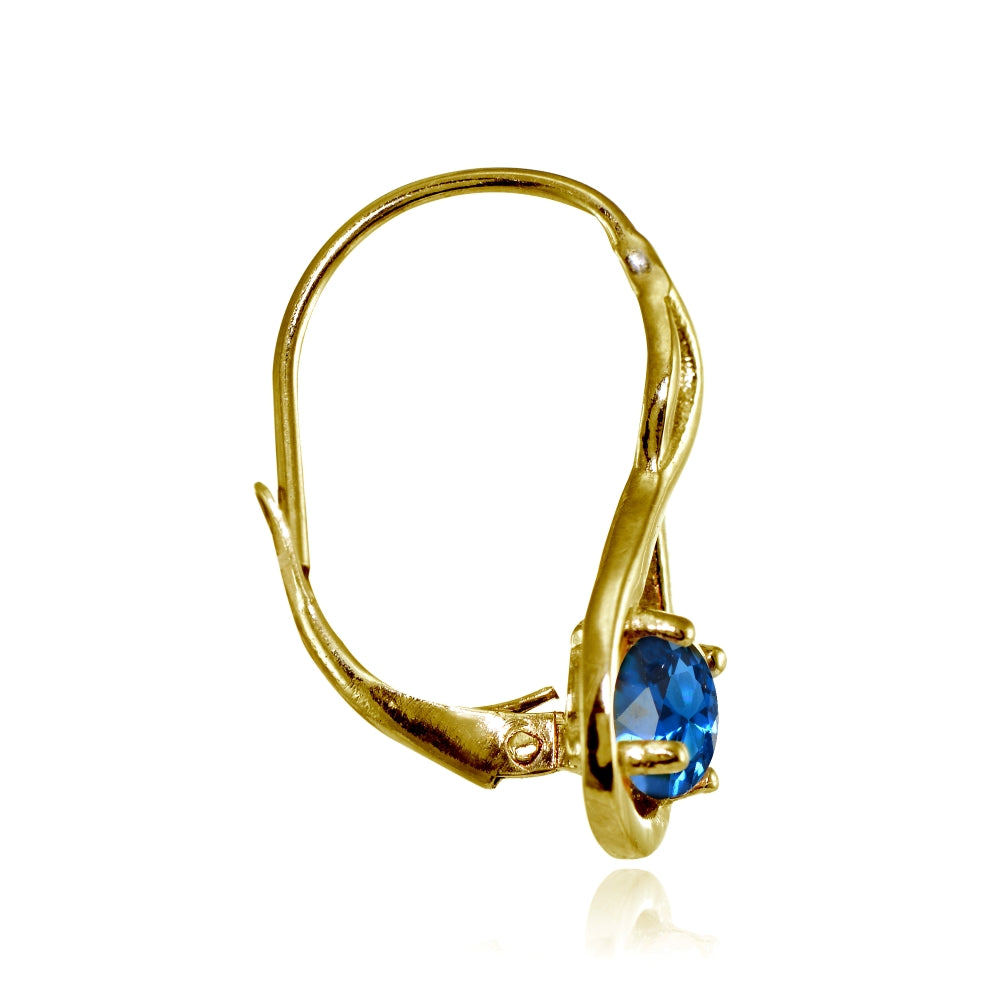 Yellow Gold Flashed Sterling Silver Created London Blue Topaz 5mm Round Infinity Leverback Earrings-2