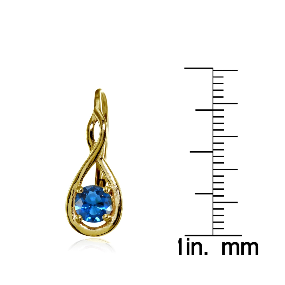Yellow Gold Flashed Sterling Silver Created London Blue Topaz 5mm Round Infinity Leverback Earrings-3