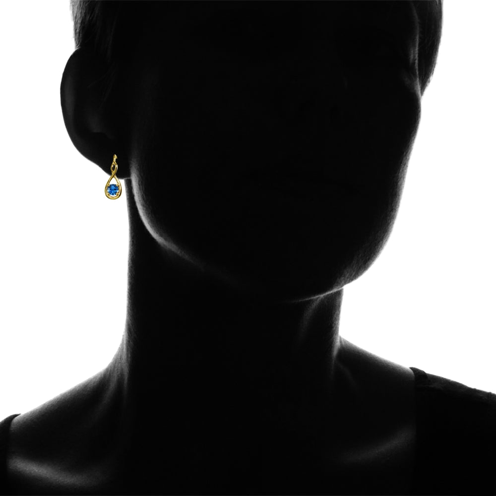 Yellow Gold Flashed Sterling Silver Created London Blue Topaz 5mm Round Infinity Leverback Earrings-4