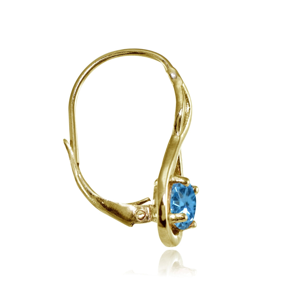 Yellow Gold Flashed Sterling Silver Created Blue Topaz 5mm Round Infinity Leverback Earrings-2