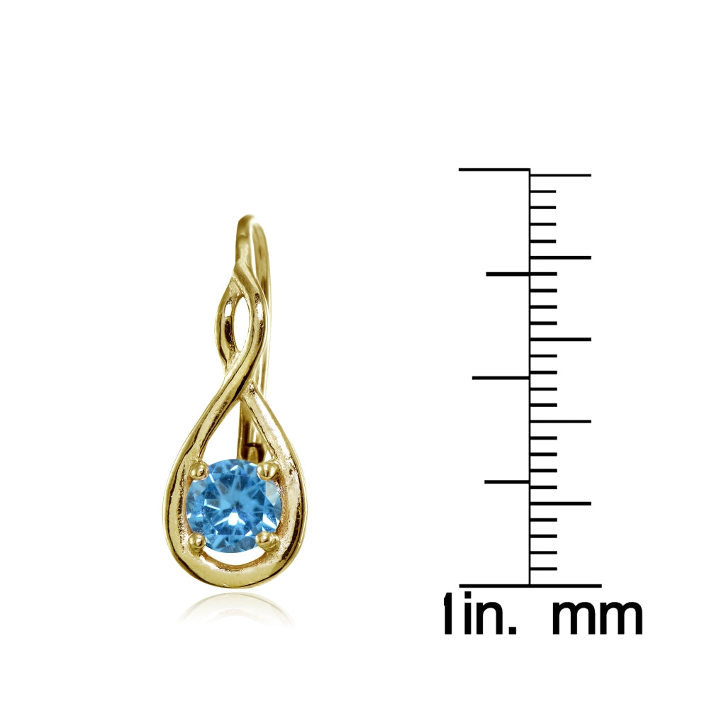 Yellow Gold Flashed Sterling Silver Created Blue Topaz 5mm Round Infinity Leverback Earrings-3