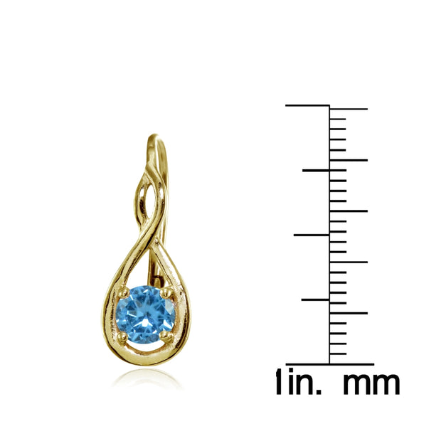 Yellow Gold Flashed Sterling Silver Created Blue Topaz 5mm Round Infinity Leverback Earrings
