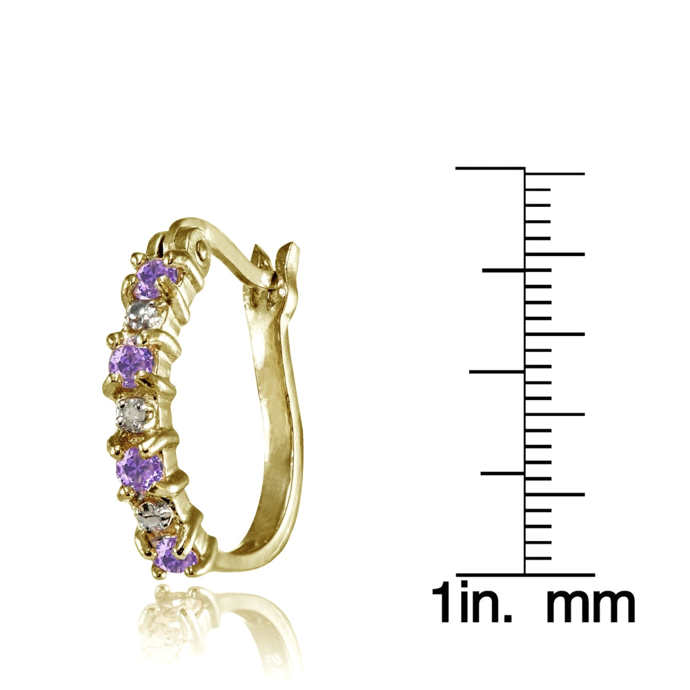 Yellow Gold Flashed Sterling Silver Polished Created Amethyst Round Hoop Earrings-3