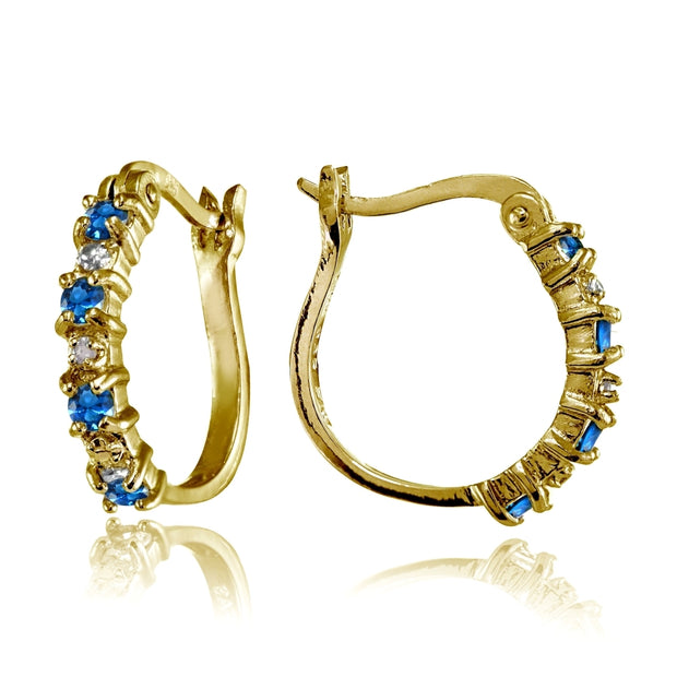 Yellow Gold Flashed Sterling Silver Polished Created London Blue Topaz Round Hoop Earrings