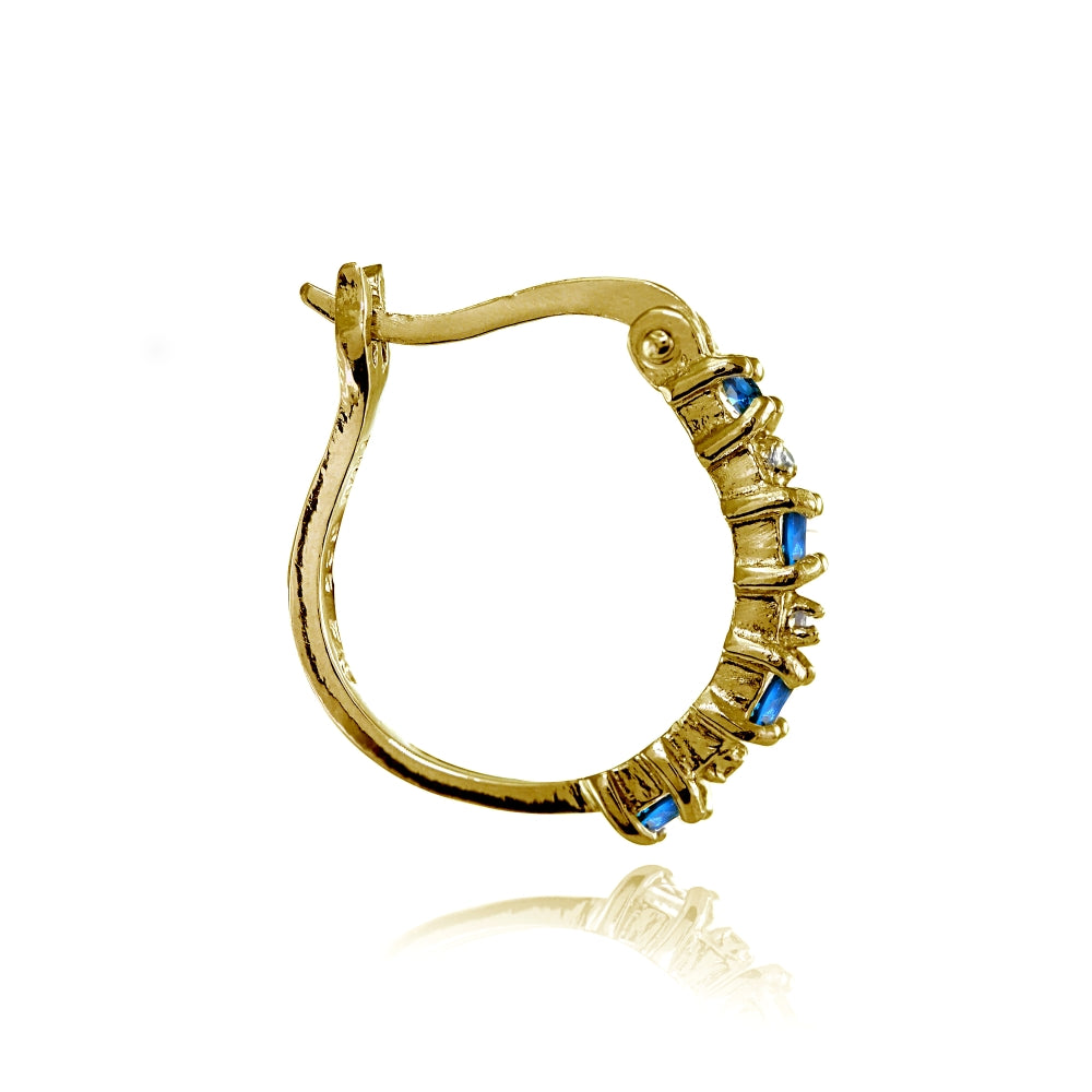 Yellow Gold Flashed Sterling Silver Polished Created London Blue Topaz Round Hoop Earrings-2