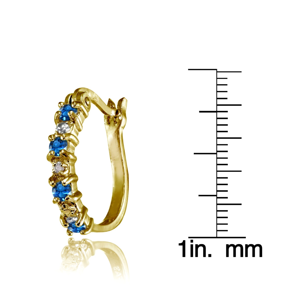Yellow Gold Flashed Sterling Silver Polished Created London Blue Topaz Round Hoop Earrings-3