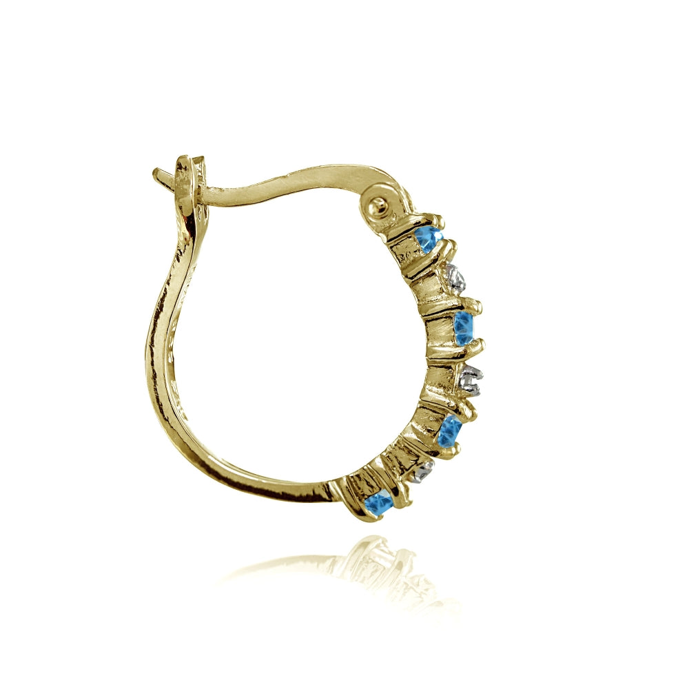 Yellow Gold Flashed Sterling Silver Polished Created Blue Topaz Round Hoop Earrings-2