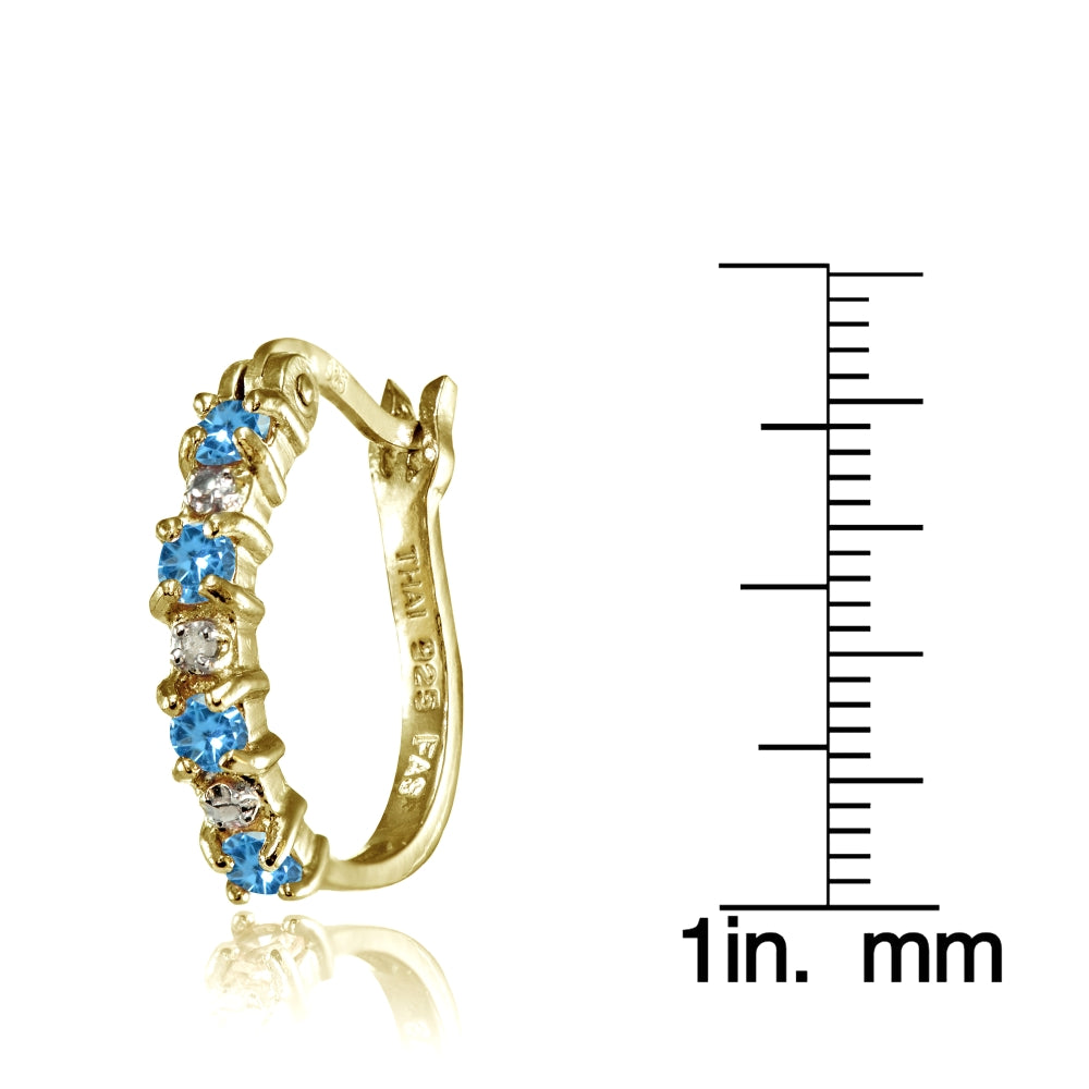 Yellow Gold Flashed Sterling Silver Polished Created Blue Topaz Round Hoop Earrings-3