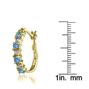 Yellow Gold Flashed Sterling Silver Polished Created Blue Topaz Round Hoop Earrings