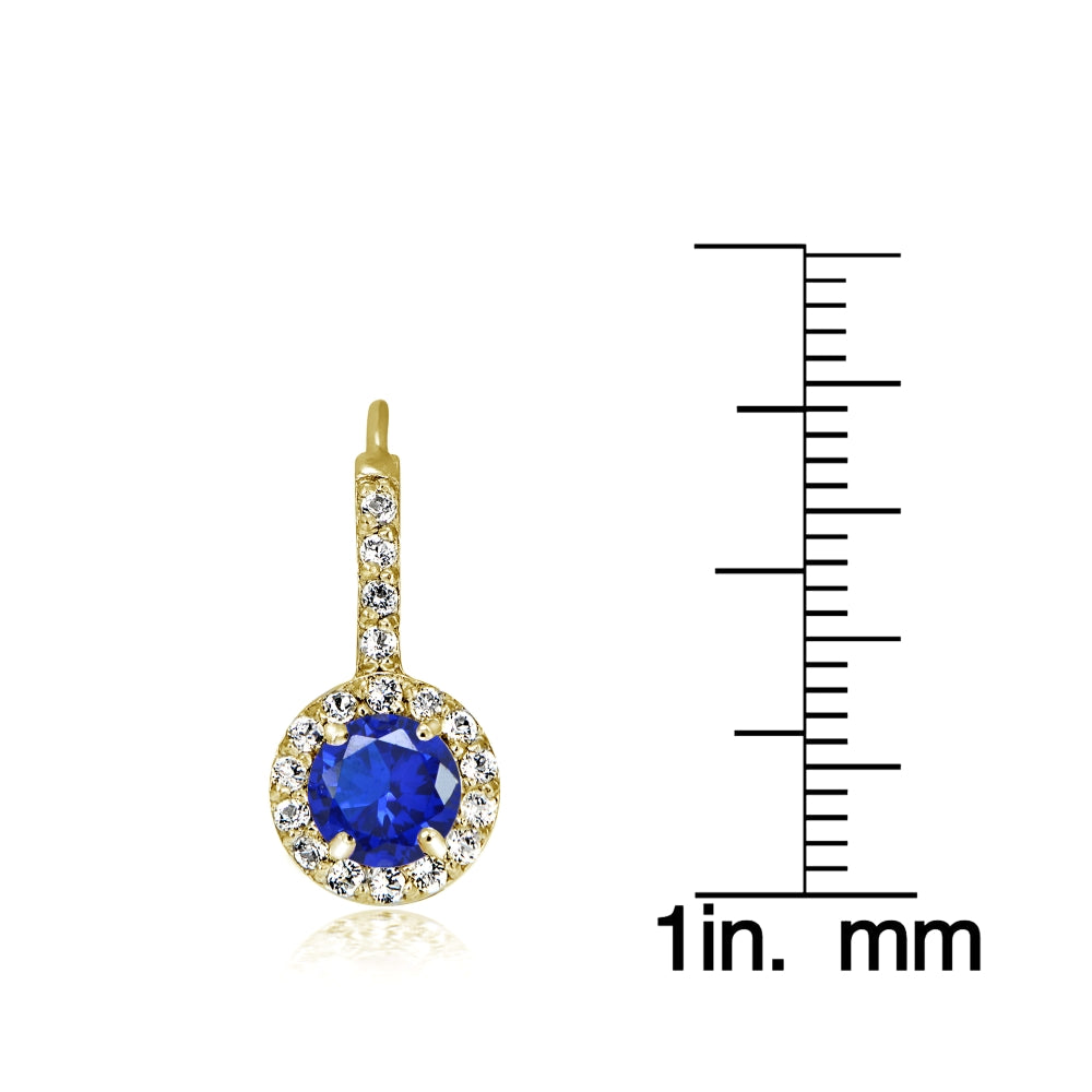 Yellow Gold Flashed Sterling Silver Created Blue Sapphire 5mm Round and CZ Accents Leverback Earrings-3
