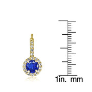 Yellow Gold Flashed Sterling Silver Created Blue Sapphire 5mm Round and CZ Accents Leverback Earrings