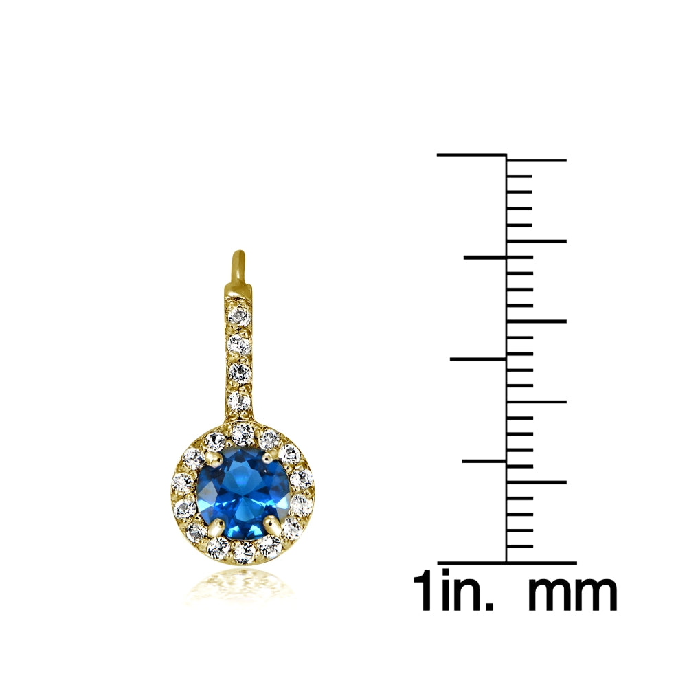 Yellow Gold Flashed Sterling Silver Created London Blue Topaz 5mm Round and CZ Accents Leverback Earrings-3