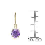 Yellow Gold Flashed Sterling Silver Created Amethyst 7mm Round Solitaire Leverback Earrings