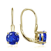 Yellow Gold Flashed Sterling Silver Created Blue Sapphire 7mm Round Solitaire Leverback Earrings