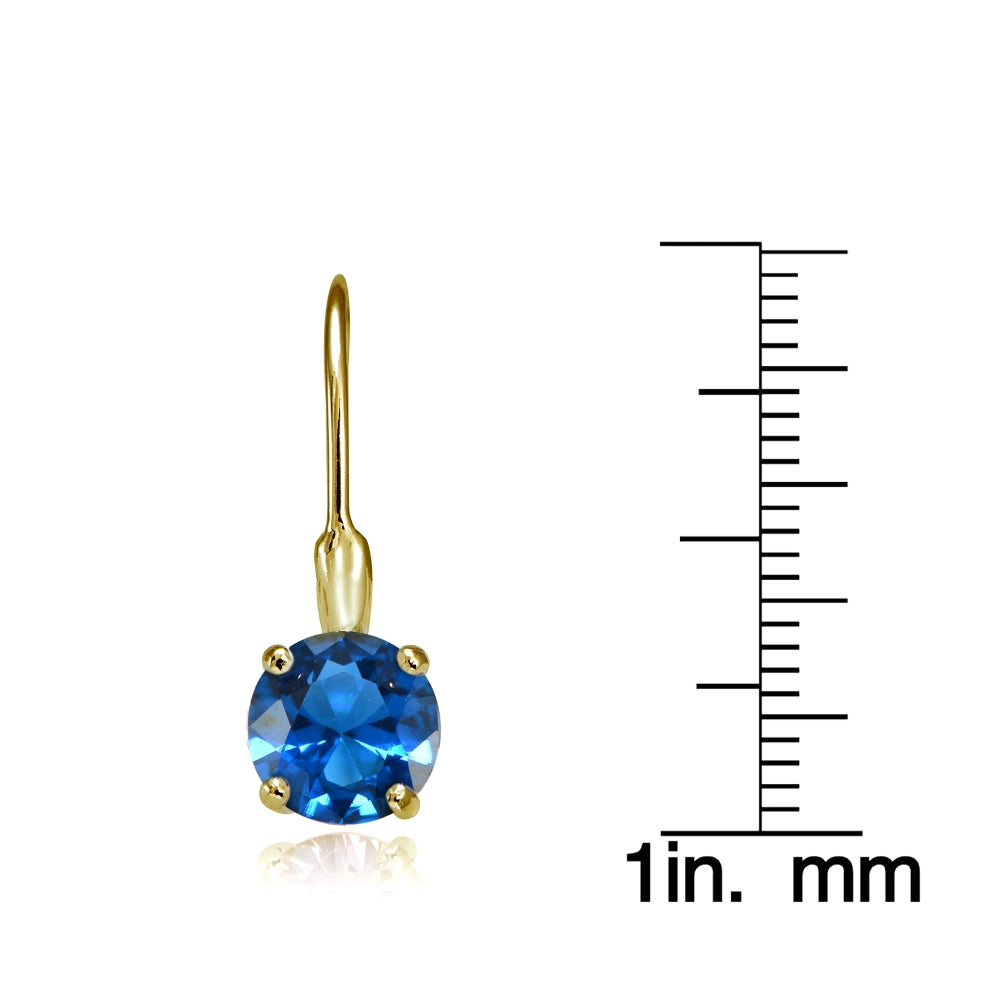 Yellow Gold Flashed Sterling Silver Created London Blue Topaz 7mm Round Solitaire Leverback Earrings-3