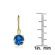Yellow Gold Flashed Sterling Silver Created London Blue Topaz 7mm Round Solitaire Leverback Earrings