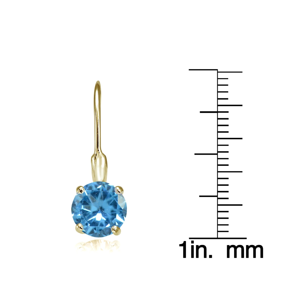 Yellow Gold Flashed Sterling Silver Created Blue Topaz 7mm Round Solitaire Leverback Earrings-3