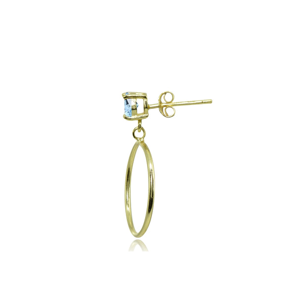Yellow Gold Flashed Sterling Silver 4mm Blue Topaz Dangling Round Hoop Stud Earrings
