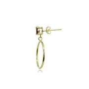 Yellow Gold Flashed Sterling Silver 4mm Garnet Dangling Round Hoop Stud Earrings