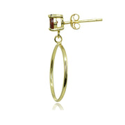 Yellow Gold Flashed Sterling Silver 5mm Garnet Dangling Round Hoop Stud Earrings