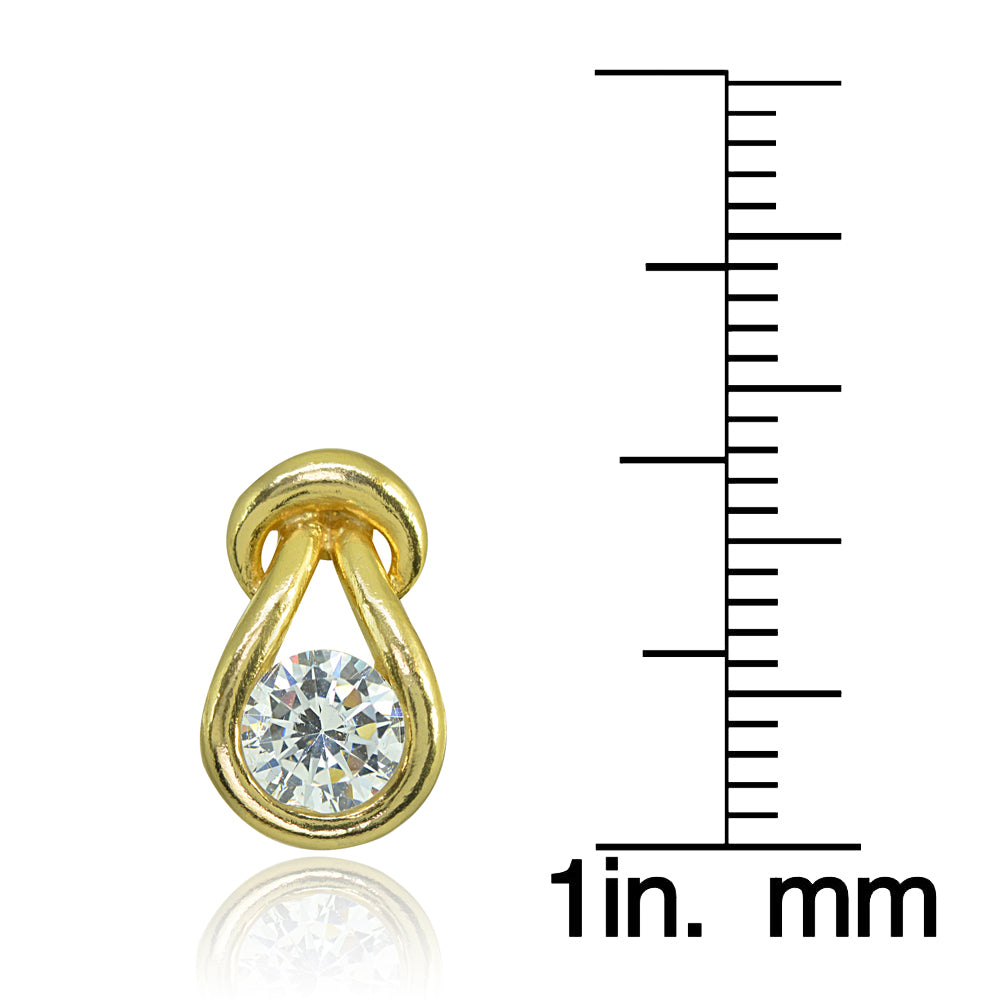 Yellow Gold Flashed Sterling Silver Cubic Zirconia Round Polished Knot Stud Earrings-2
