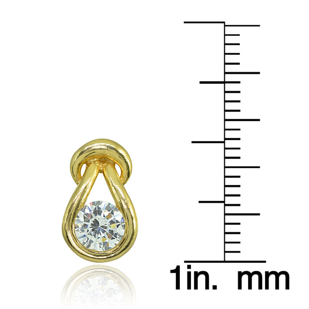 Yellow Gold Flashed Sterling Silver Cubic Zirconia Round Polished Knot Stud Earrings