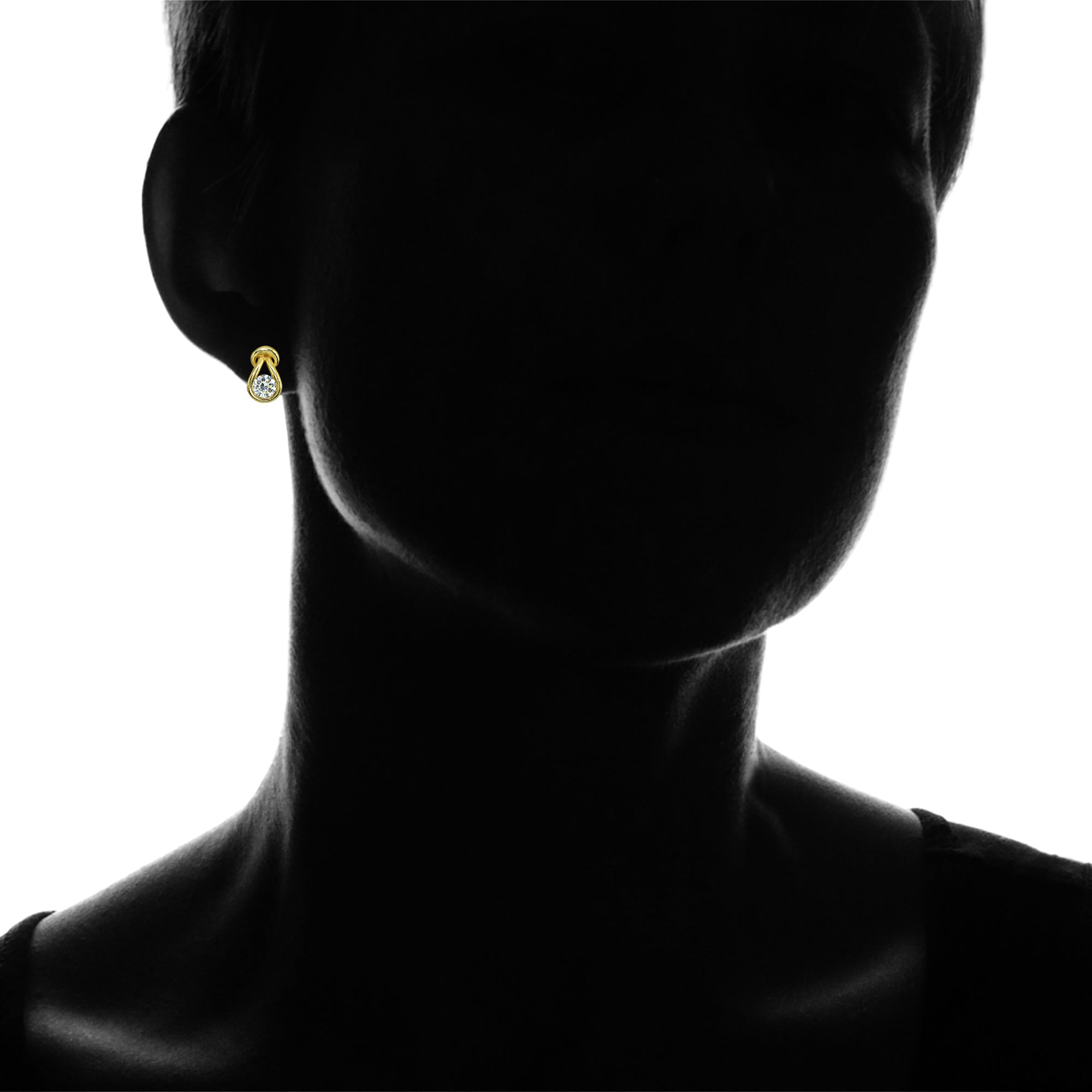 Yellow Gold Flashed Sterling Silver Cubic Zirconia Round Polished Knot Stud Earrings-3
