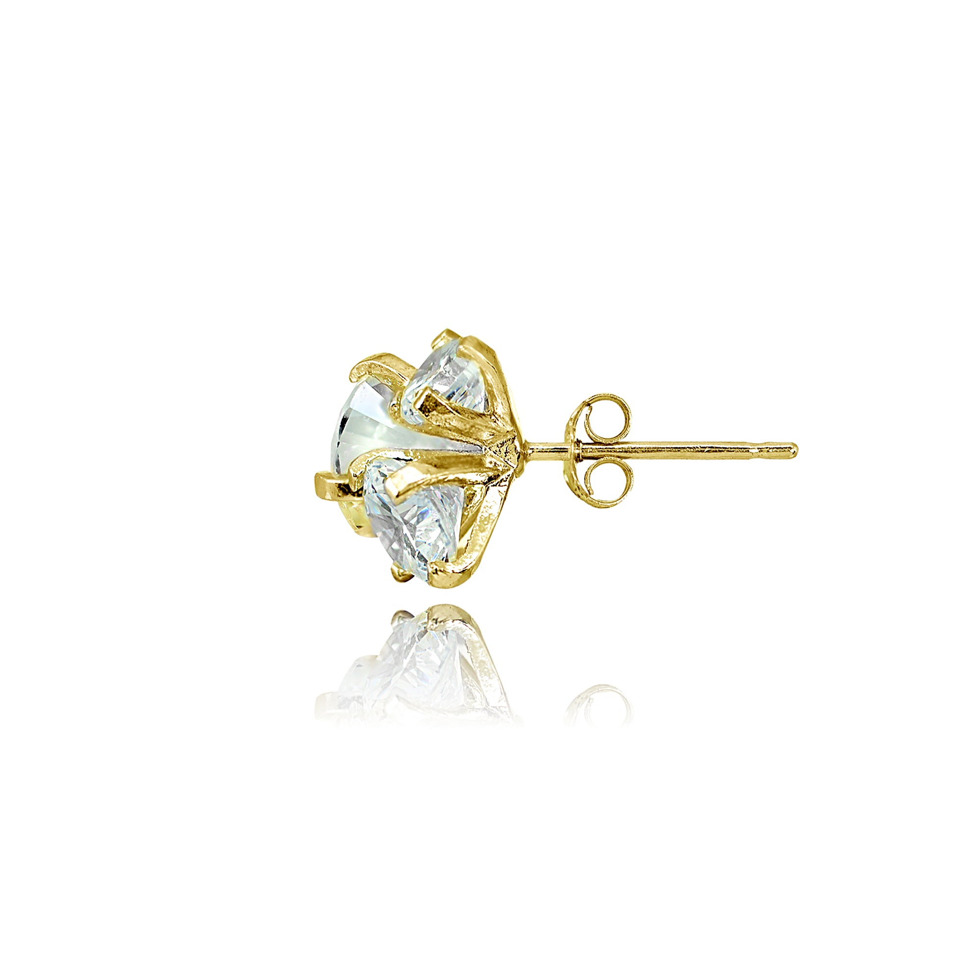 Yellow Gold Flashed Sterling Silver Cubic Zirconia Round Cluster Graduated Three Stone Stud Earrings-2