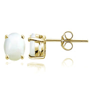 Yellow Gold Flashed Sterling Silver Created Mother of Pearl 8x6mm Oval Solitaire Stud Earrings