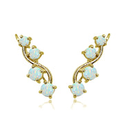 Gold Flash Sterling Silver Created White Opal Vine Climber Crawler Earrings