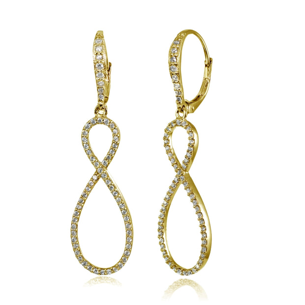 Yellow Gold Flashed Sterling Silver Cubic Zirconia Infinity Long Dangle Leverback Earrings