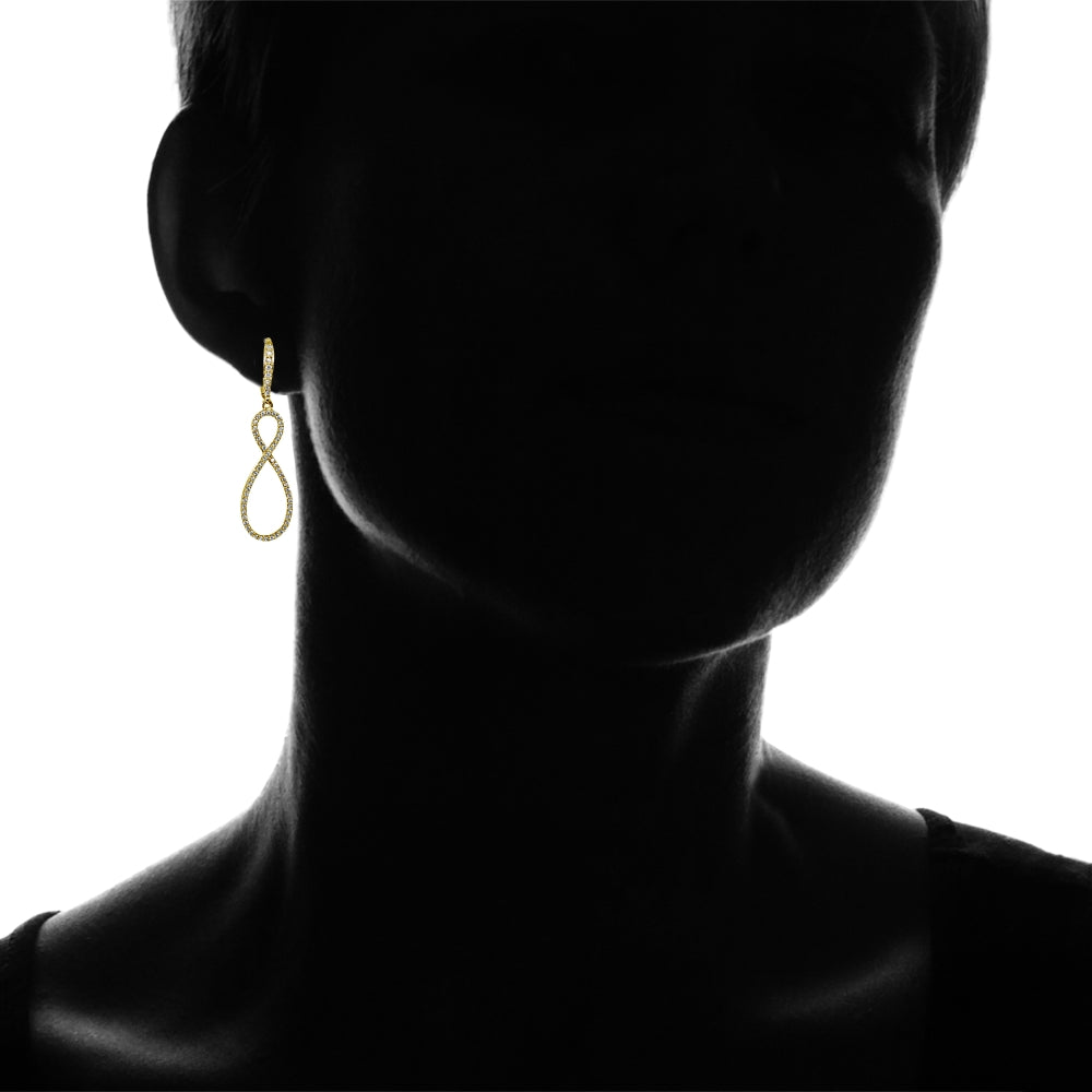 Yellow Gold Flashed Sterling Silver Cubic Zirconia Infinity Long Dangle Leverback Earrings-2