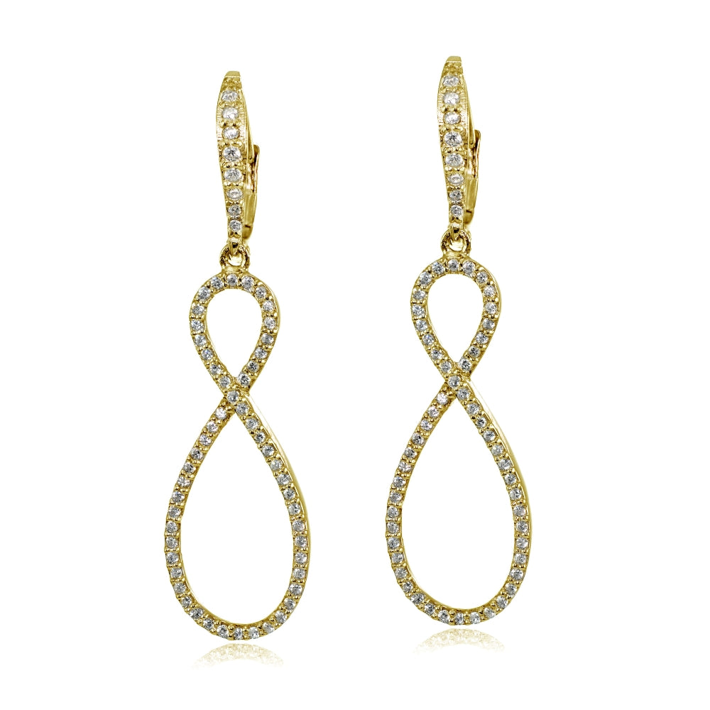 Yellow Gold Flashed Sterling Silver Cubic Zirconia Infinity Long Dangle Leverback Earrings-3