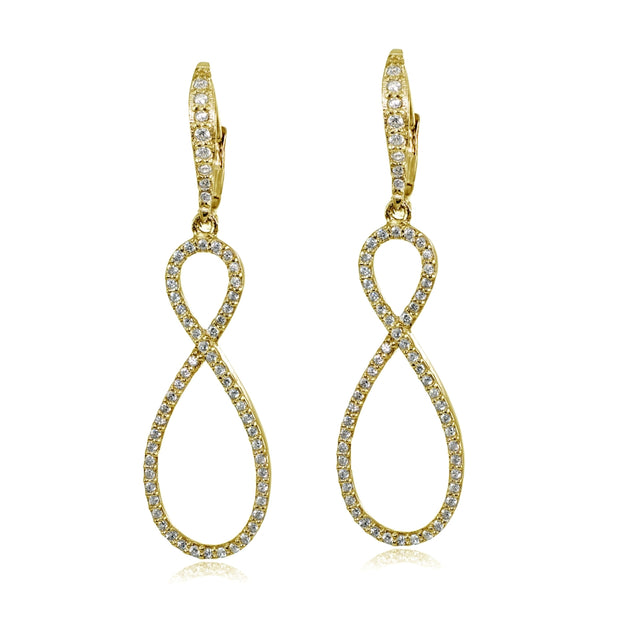 Yellow Gold Flashed Sterling Silver Cubic Zirconia Infinity Long Dangle Leverback Earrings