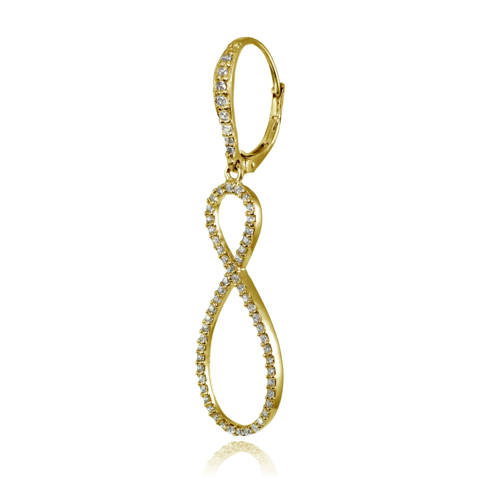 Yellow Gold Flashed Sterling Silver Cubic Zirconia Infinity Long Dangle Leverback Earrings-4